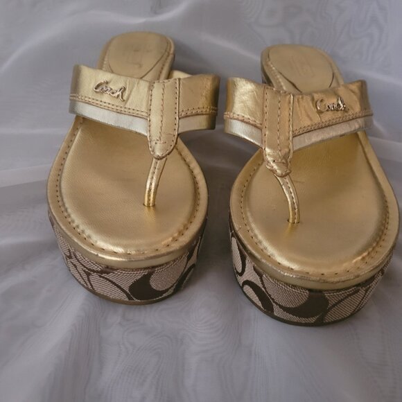 Coach Metallic Gold Women's Sandals - Picture 2 of 12